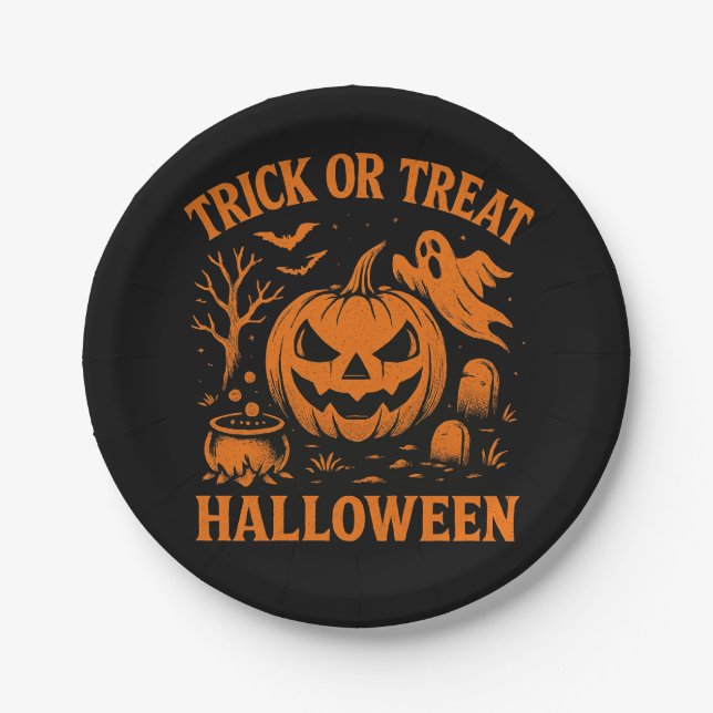 Prato De Papel Faça truques ou trate placas de papel do Dia das B (Frente)