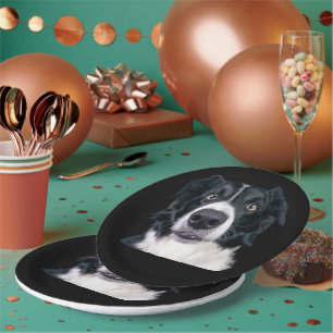 Prato De Papel Face de Cachorro Preto e Branco