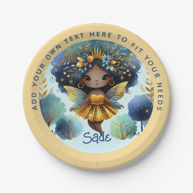 Prato De Papel Fada Africana Aniversário Teal Dourada Pink Prince (Frente)