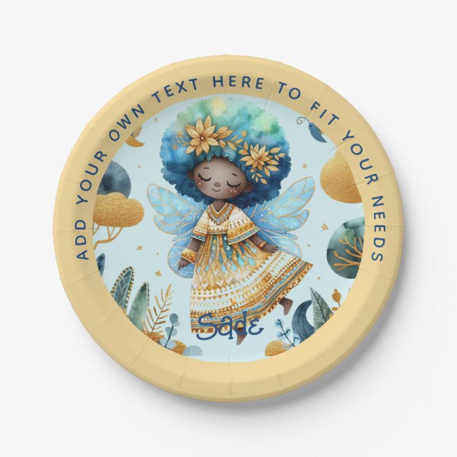 Prato De Papel Fada Africana Aniversário Teal Dourada Pink Prince (Frente)