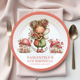 Prato De Papel Fada Caprichosa 1º Aniversário Floral Rosa Papel