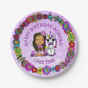 Prato De Papel Fada de Arte Folical Whimsical com Unicórnio e Bor