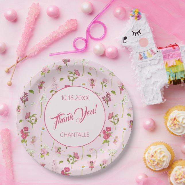 Prato De Papel Fada De Flor Obrigado Data (Festa)