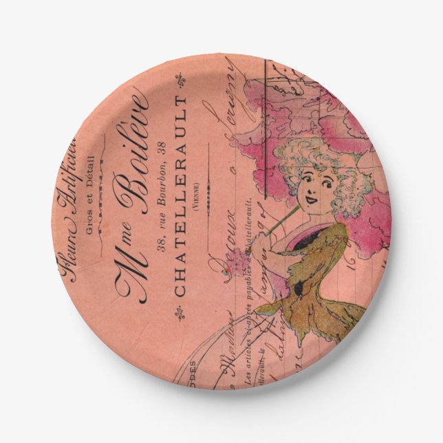 Prato De Papel Fada de Flor Rosa (Frente)