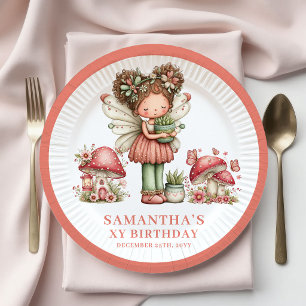 Prato De Papel Fada Divertida 3º Aniversário Pastel Rosa Floral  