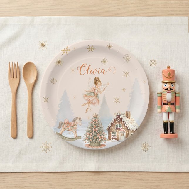 Prato De Papel Fada do Açúcar do Quebra-Nozes Bailarina Doce Um (Sugar Plum Fairy Nutcracker Peach Mint Tableware Paper Plates)