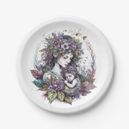 Prato De Papel Fada-mãe e criança