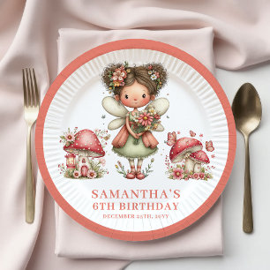 Prato De Papel Fada Mágica 3º Aniversário Pastel Rosa Floral
