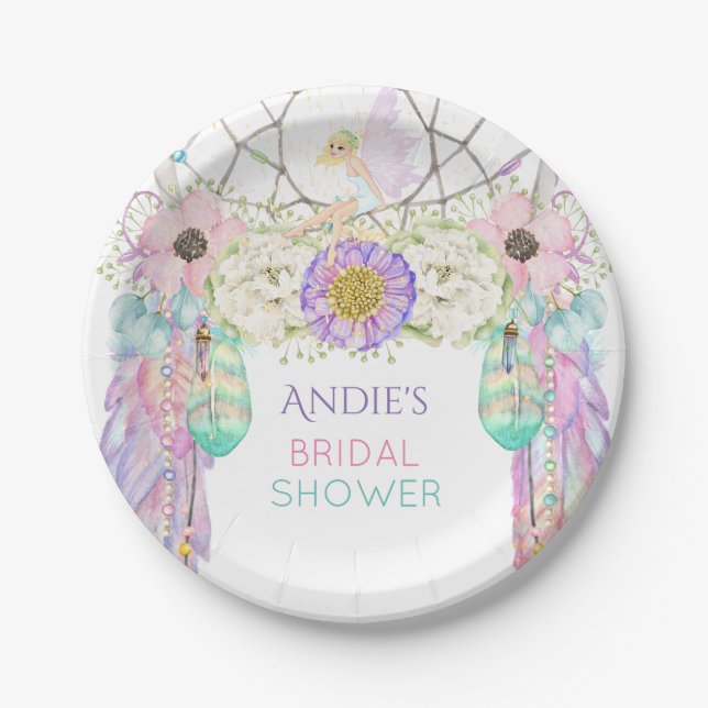 Prato De Papel Fairy Drecher Boho Feather Crystals (Frente)