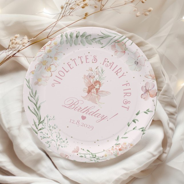 Prato De Papel Fairy First Birthday Whimsical Enchanted Garden (Criador carregado)