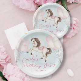 Prato De Papel Fairytale baby Pony balões cor-de-rosa estrelas An