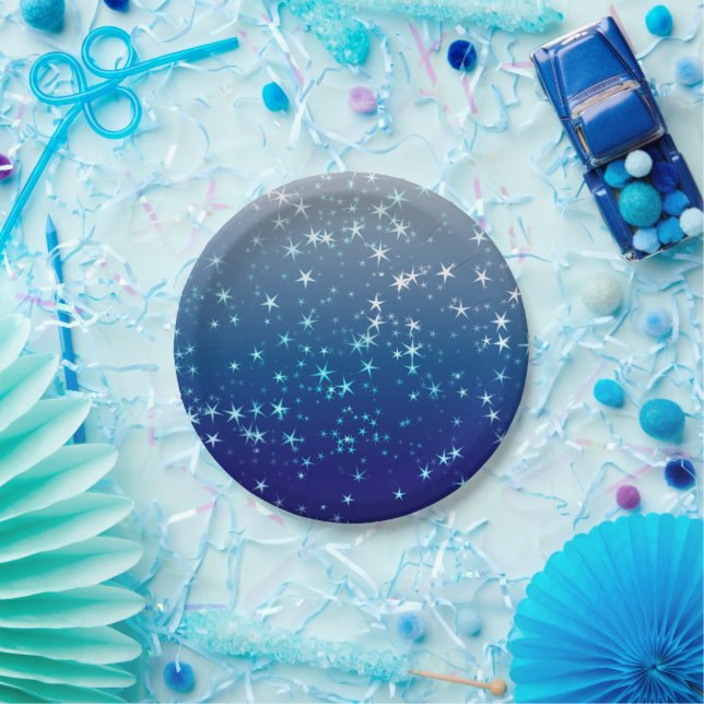 Prato De Papel Faíscas de Natal Estrelas Céu Azul (Festa)