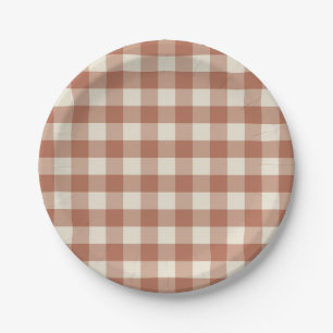 Prato De Papel Fall Amaro na Panna Cotta Gingham - padrão de xadr