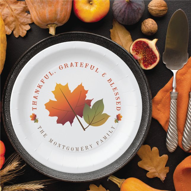 Prato De Papel Fall Autumn Maple Leaf Grateful ThankEstado (Fall Autumn Leaves Pop Tree Happy Thanksgiving Paper Plates)