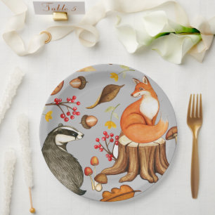 Prato De Papel Fall Deixa Badger & Fox