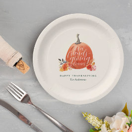 Prato De Papel Fall Floral Orange Pumpkin Friendsgiving Dinner