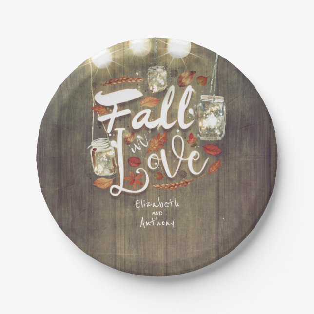 Prato De Papel Fall in Love Mason Jar Luzes Russo Casamento (Frente)