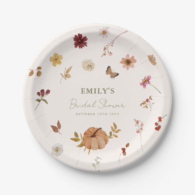 Prato De Papel Fall Pumpkin Wildflower Bridal Shower (Frente)
