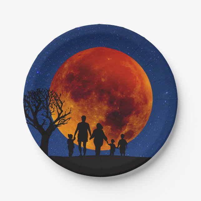 Prato De Papel Família de Eclipse Lunar de Lua Sanguínea (Frente)