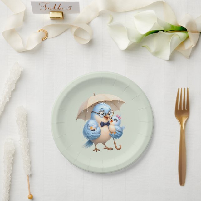 Prato de Papel Família Papai Pássaro (Casamento)
