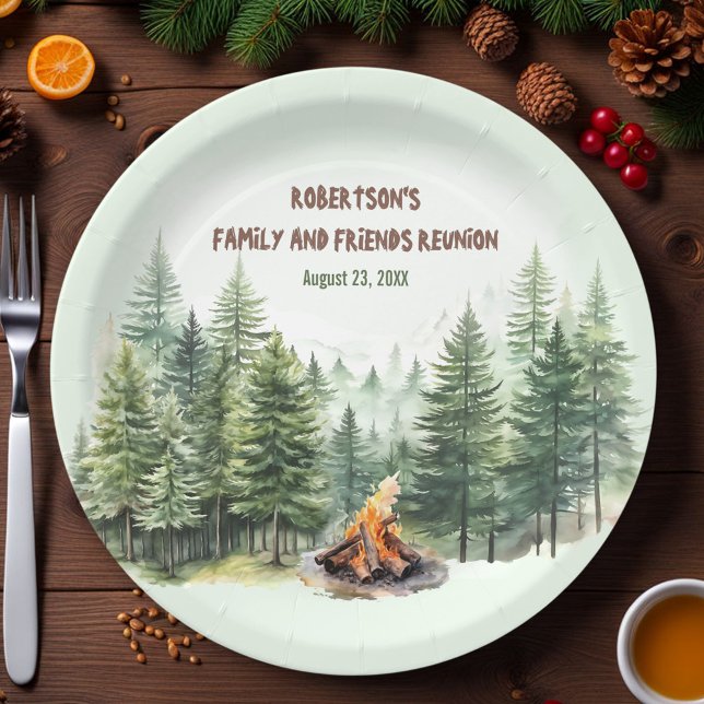 Prato De Papel Family Reunion Forest Campfire Green (Family Reunion Forest Campfire Green Paper Plates)