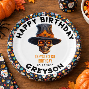 Prato De Papel Fantasia de Halloween de Crânio para Crianças – Fo