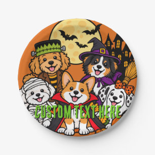 Prato De Papel Fantasia de Halloween Fofa Cachorros Laranja Perso