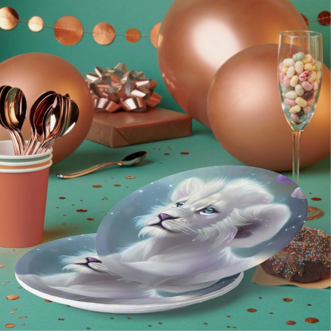 Prato De Papel Fantasia de Leão Branco (Múltiplo)