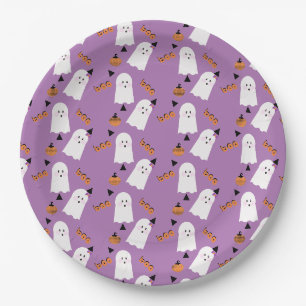 Prato De Papel Fantasma Assustador de Halloween Laranja Roxo Conf