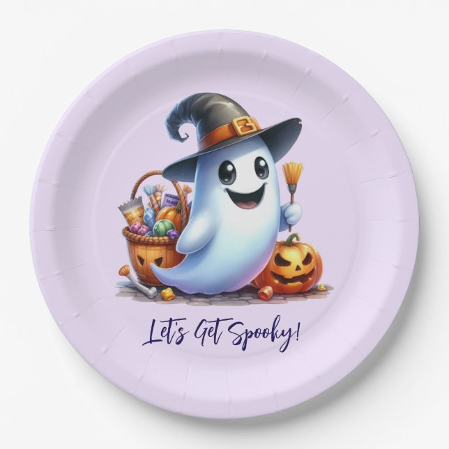 Prato De Papel Fantasma Bonito com bebidas assustadoras, Hallowee (Frente)