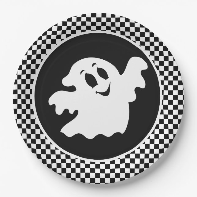 Prato De Papel Fantasma de Halloween (Frente)