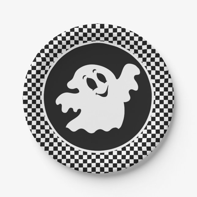 Prato De Papel Fantasma de Halloween (Frente)