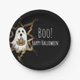 Prato De Papel Fantasma de Halloween Falso Brilho Fofo