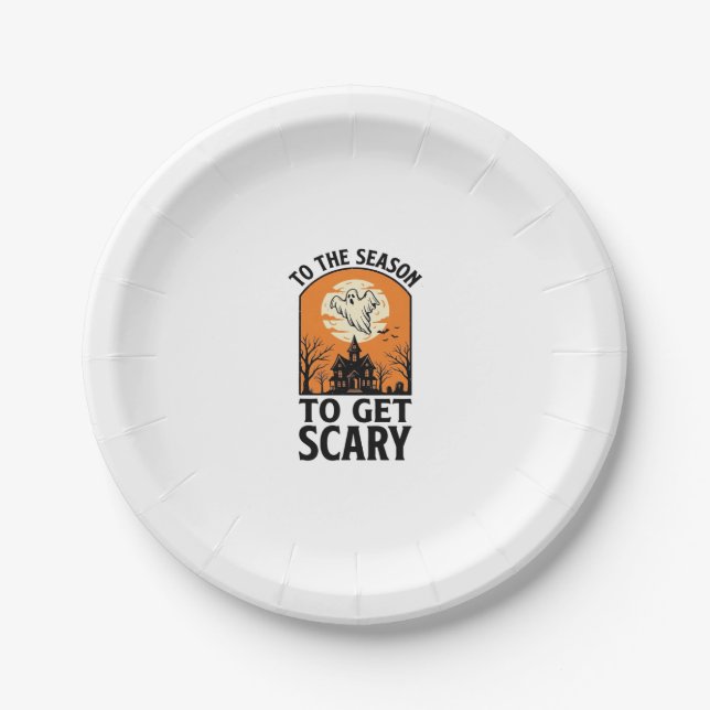 Prato De Papel Fantasma de Halloween para ficar assustadoramente  (Frente)
