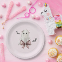 Prato de Papel Fantasma de Halloween Pink Coquette