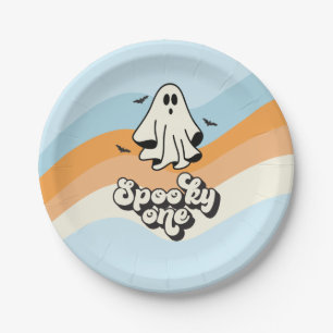 Prato De Papel Fantasma descolado retrô Halloween Assustador Azul