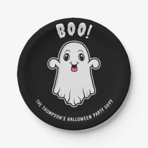 Prato De Papel Fantasma do Halloween Boo com Texto Personalizado 