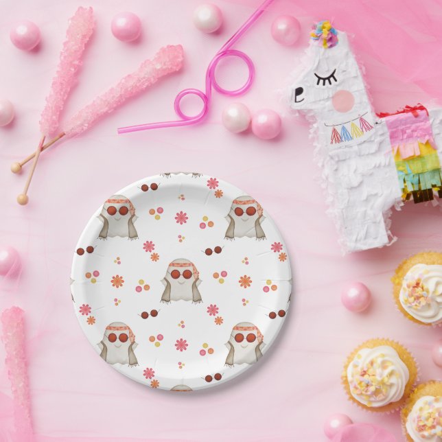 Prato De Papel Fantasma Floral das Crianças Cuecas do Halloween (Festa)