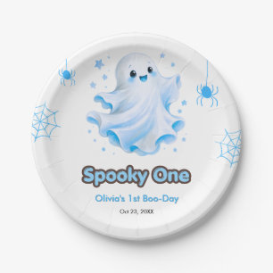 Prato De Papel Fantasma Fofo Azul Assustador Um Aniversário de 1