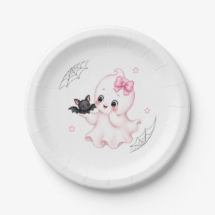 Prato De Papel Fantasma Little Boo   Chá de Bebê de Halloween Ros