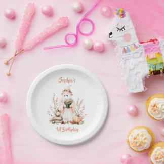 Prato De Papel Fantasma Rosa, Bonita, com Rosas e Abóbora