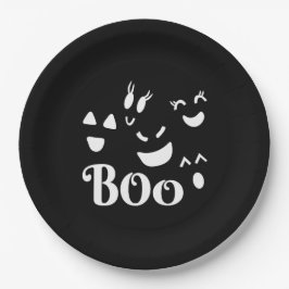 Prato De Papel Fantasmagórico Fantasma Boo Design Preto de Hallow