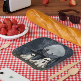 Prato De Papel Fantasmas Brancos Assustadores num Fundo Assombrad