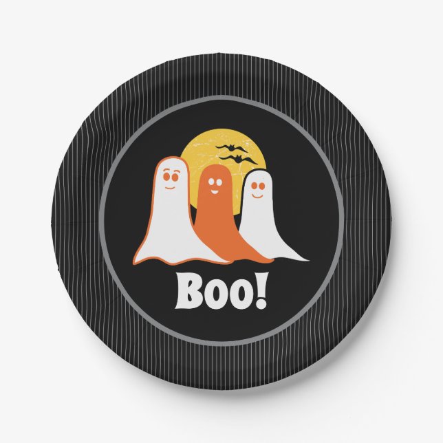 Prato De Papel Fantasmas do Halloween Boo, crianças, família (Frente)