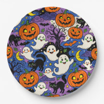 Fantasmas e Abóboras Retrô Fofos de Halloween