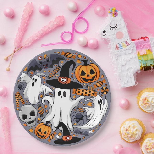 Prato De Papel Fantasmas Spooky e Monstros Cute Assustadores (Festa)