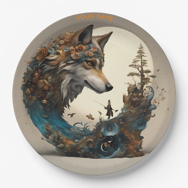Prato De Papel Fantasy Cute Vivid Flowers Wolf Wizard (Frente)