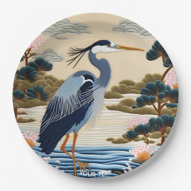 Prato De Papel Fantasy Cute Vivid Japonês Heron Blue (Frente)