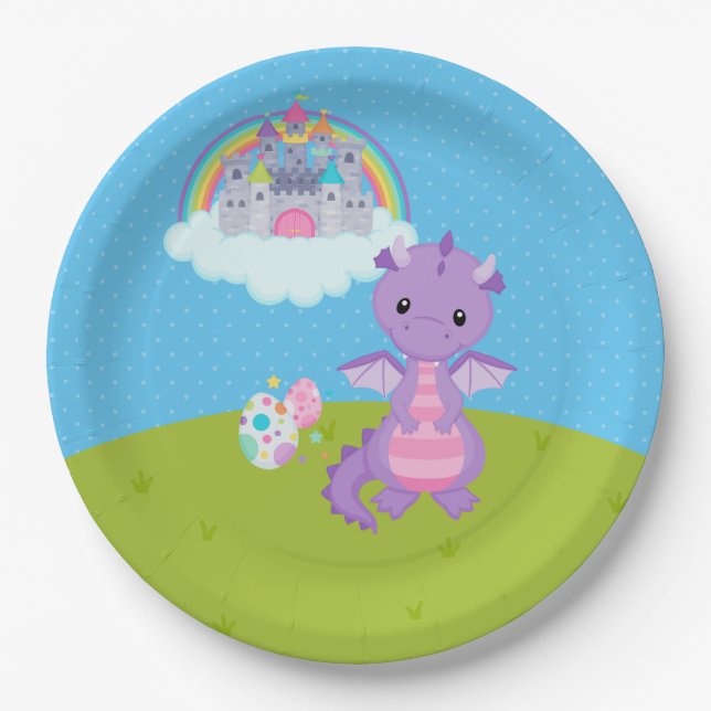 Prato De Papel Fantasy Dragon Kids Party (Frente)