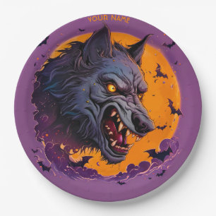Prato De Papel Fantasy Werewolf Moon Halloween